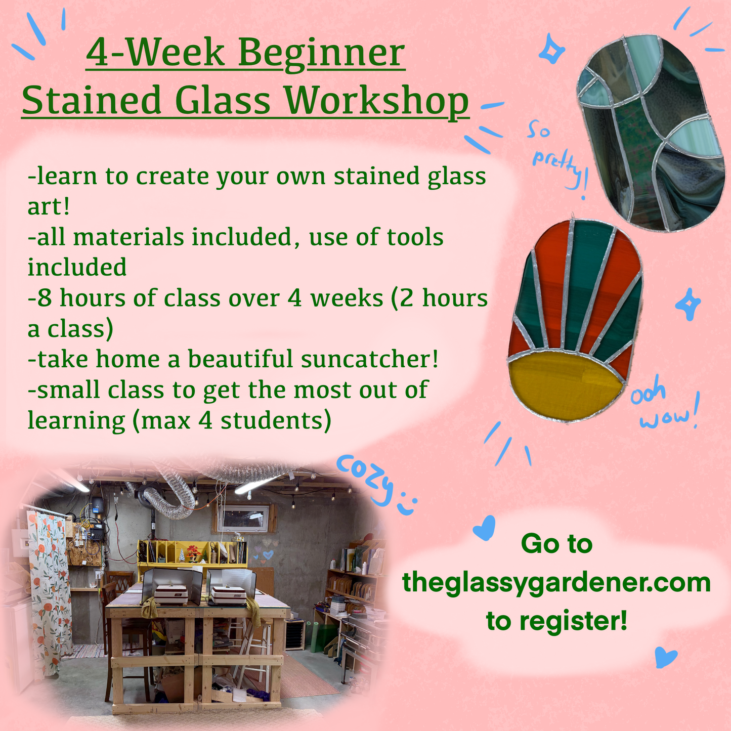 4-Week Beginner Stained Glass Workshop @ The Glassy Gardener's Home Studio